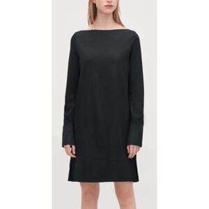 COS Black Boat-Neck Long-Sleeve Mini Dress